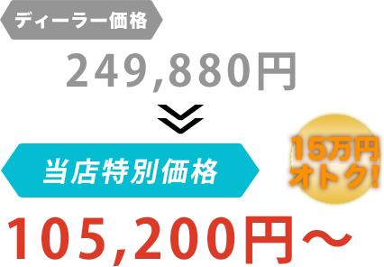 ディーラー価格249,880円が株式会社Beaverだと105,200円～。15万円もお得！